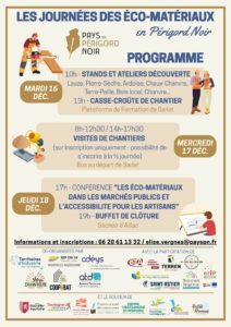Programme des journées des éco-matériaux en Périgord Noir