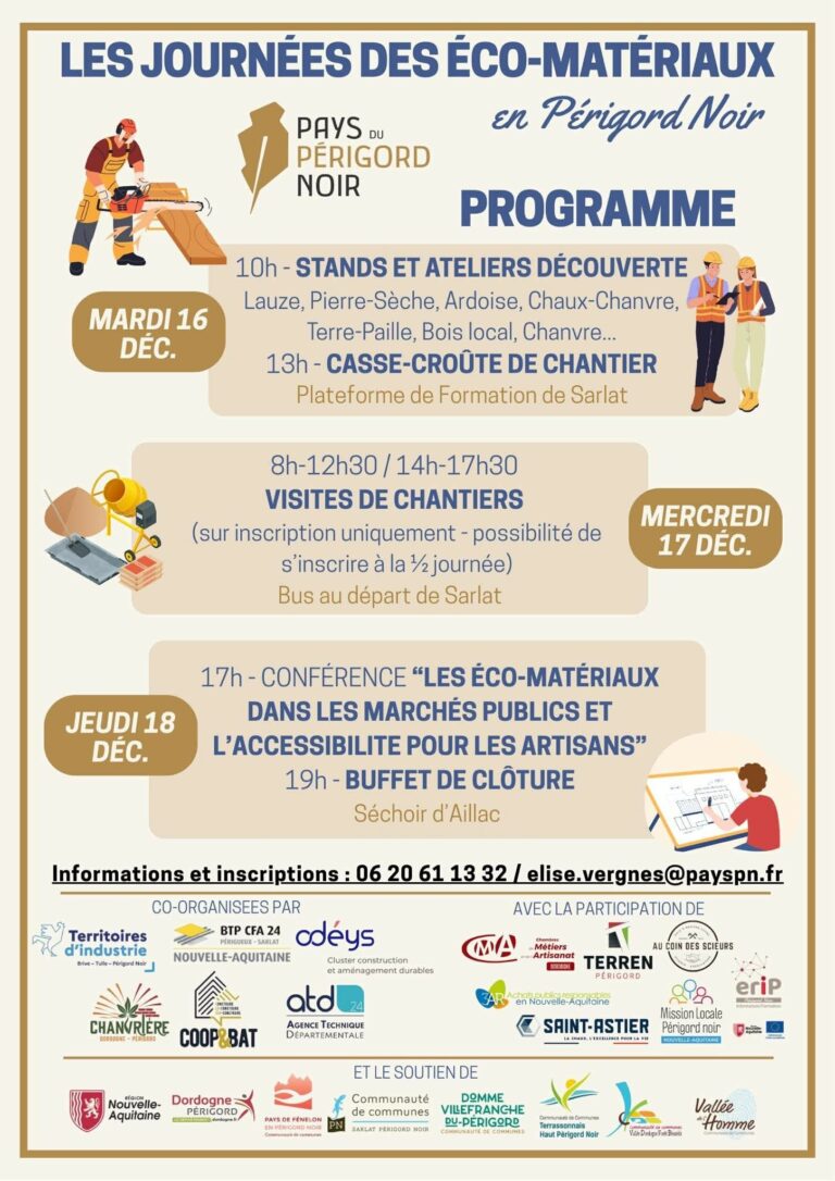 Programme des journées des éco-matériaux en Périgord Noir
